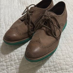 Cole Haan Brown and Green Flats with Brogue Detailing